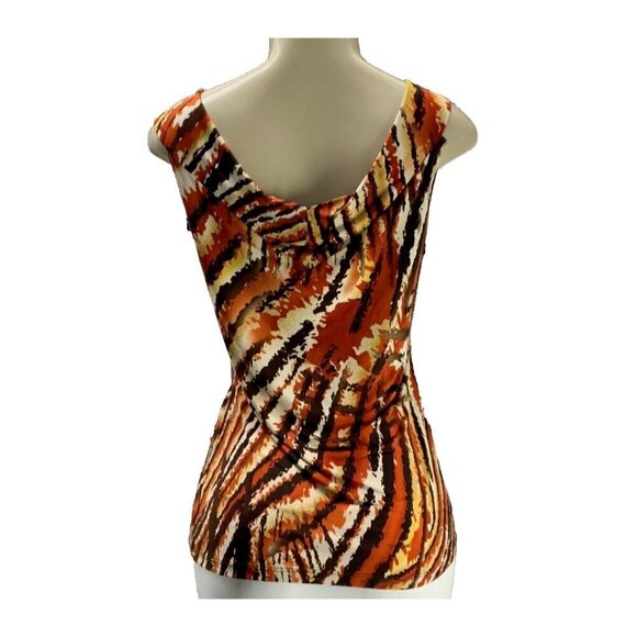 Vintage Suzie S Coral-Brown Swirl Lines Print V-Knotted Neckline Sleeveless Top - Picture 4 of 6